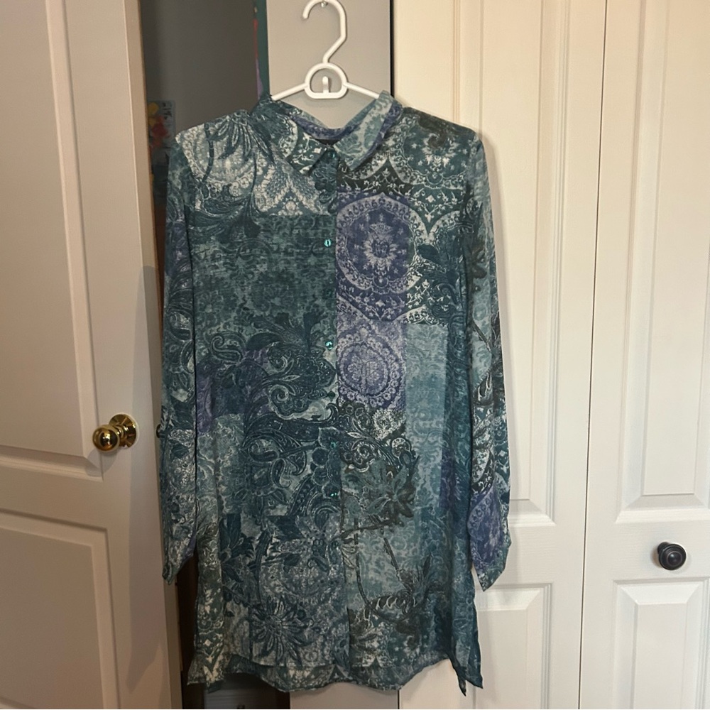 Blue and Green Paisley Button-Up Shirt